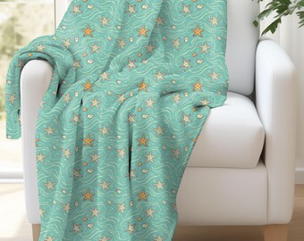 Seafoam Green Velveteen Blanket | Starfish & Shells Coastal Decor