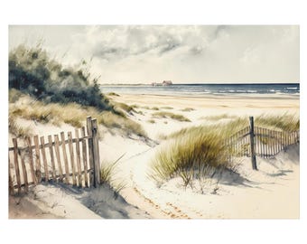 Cape Cod Wall Art Canvas, Coastal Watercolor Painting, Beach House Decor