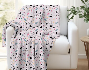 90s Retro Throw Blanket, Geometric Velveteen Plush, Cozy Home Decor