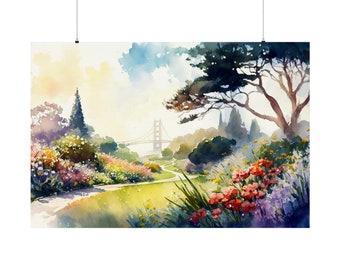 Golden Gate Park Watercolor Painting, San Francisco Coastal Art Print