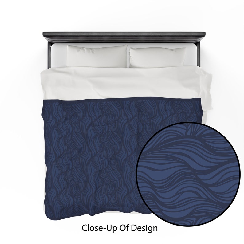 May include: Navy blue duvet cover with a wavy, abstract pattern. The pattern is made up of thin, dark blue lines that create a flowing, organic design.
