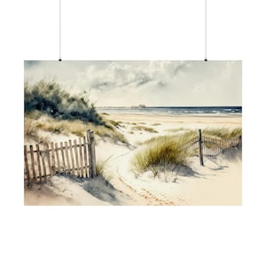 Cape Cod Beach Days Wall Art, Water Color Landscape Poster Coastal Wall Art Matte Horizontal Poster