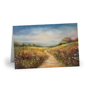 Cartes de voeux, carte vintage scène de champ de fleurs sauvages, cartes de correspondance, cartes vierges, cartes de remerciement, cartes toutes occasions, ensemble de papeterie