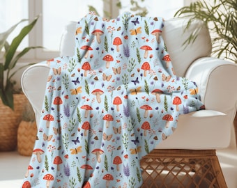 Couverture en velours champignon champignon, jeté en peluche Cottagecore