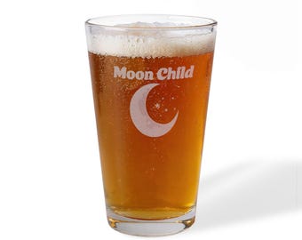 Engraved Moon Child Pint Glass, Celestial Barware Gift