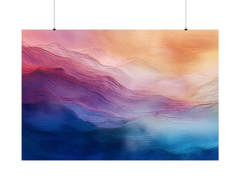 Impression d'art aquarelle abstraite ondulation, texture rose et bleue