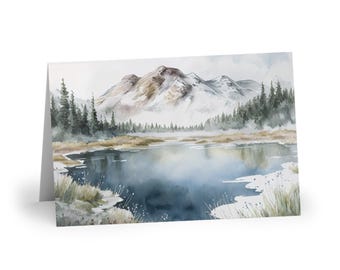 Alpine Lake Greeting Card | Snow-Capped Mountain Landscape