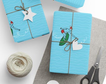 Surfing Santa Wrapping Paper – Festive Holiday Gift Wrap