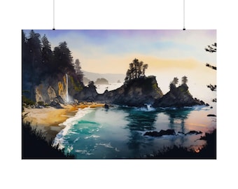 Julia Pfeiffer McWay Falls Watercolor Coastal Poster