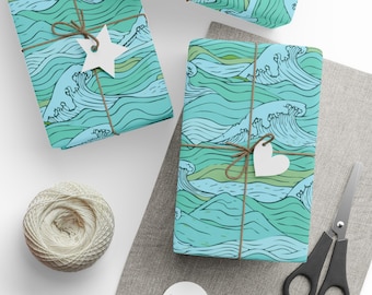Ocean Wave Wrapping Paper, Nautical Gift Wrap, Holiday Paper Roll