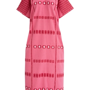 Vestido Huipil Oaxaqueño Tejido a Mano: Caftán de Algodón en Telar Mexicano