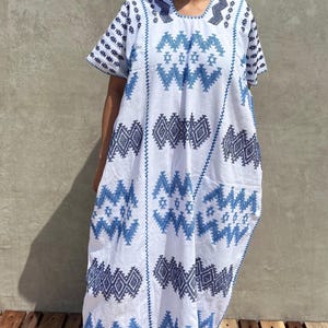 Vestido huipil oaxaqueño tejido a mano, caftán de algodón tejido en telar