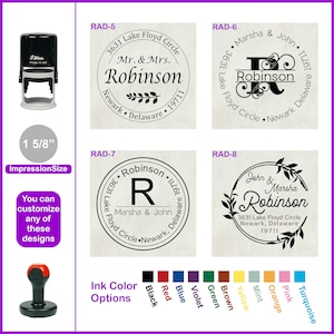 Return Address Stamp, Personalized Stamp, Round Self Inking Stamp, Monogram Rubber Address Stamp, Custom Hand Stamp