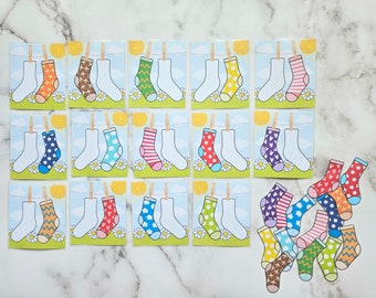 Wäscheleine Sock Muster passende Karten: Vorschule lernen (digitaler Download)