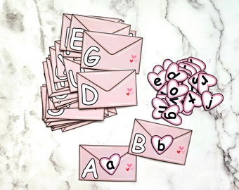 Valentine Envelope Alphabet matching - Valentine Preschool printable, early learning, homeschool, uppercase and lowercase letters