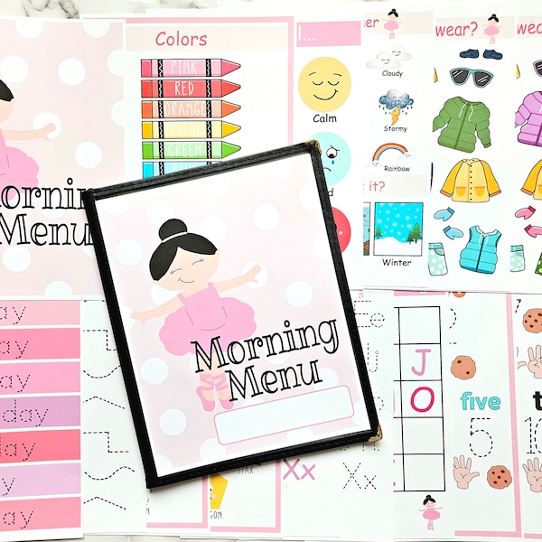 Preschool Ballerina Morning Menu Pages - Preschool learning - Digital Download