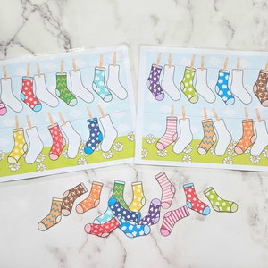 Clothes Line Sock Color Matching - pattern matching - Early learning - Preschool learning- Digital Download