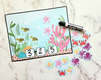 Aquarium Math Mats - Addition and subtraction - Early learning - Preschool learning - Digital Download - Fish tank