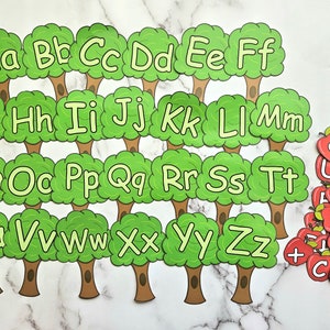 Correspondência do alfabeto da macieira - Letras maiúsculas e minúsculas - Recursos pré-escolares de aprendizagem precoce - Download digital