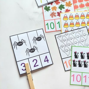 Conteggio delle clip card a tema Halloween - Riconoscimento dei numeri - Apprendimento precoce - Apprendimento prescolare - Download digitale