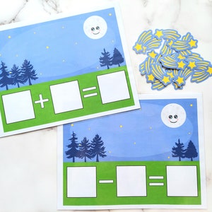 Shooting Star Math Mats - Addition - Subtraction - Early learning - Preschool learning - Digital Download - themed learning