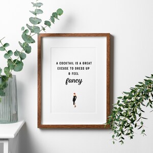 Cocktail Zitat - A Cocktail Is A Great Excuse. Bar Cart Print, Minimalistische Wandkunst für modernes Wohnzimmer, Küche, Hausbar oder Galerie.