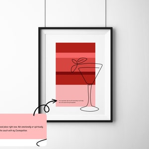 Cosmopolitan Cocktail Art Print, Color Swatch Poster, Line Art Drawing, Bar Cart Minimalist Wall Art, Home Decor Printable, Digital Download