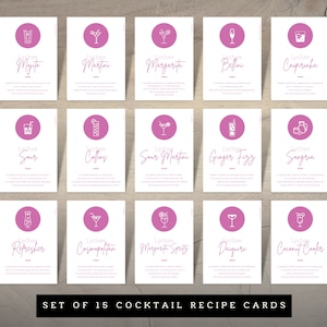 Schede per ricette cocktail: litchi, set da 15 include litchi Martini, daiquiri, sangria, mojito. Per cesti regalo e cocktail party
