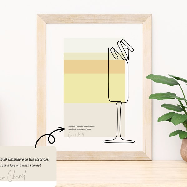 Champagne Cocktail Print, Color Swatch Poster, Line Art Drawing, Bar Cart Minimalist Wall Art, Home Decor Imprimable, Téléchargement numérique