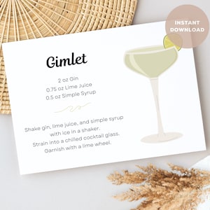 Gimlet cocktailreceptkaart, digitale download, gincocktail afdrukbare doe-het-zelf, afdrukken van alcoholdrank. Voor cadeaumanden en cocktailparty's