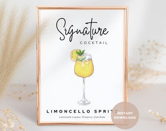 Limoncello Spritz Signature Cocktail Sign (v2.0), Drink Bar Sign, Wedding Shower Bar Decor, Instant Printable PDF & PNG Digital Download