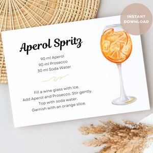 Aperol Spritz (in Milliliter) Cocktail druckbare Rezeptkarte - PDF & PNG, digitaler Download, Alkoholgetränkdrucke. Für Geschenkkörbe