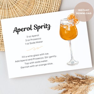 Carte de recettes de cocktails Aperol Spritz v2.0, impressions de boissons alcoolisées pour des paniers-cadeaux et des fêtes d'été. Téléchargement instantané des fichiers PDF et PNG imprimables