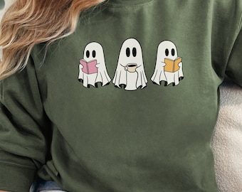 Ghost Reading Book Sweatshirt - Halloween Pullover, Bookish Spooky Season