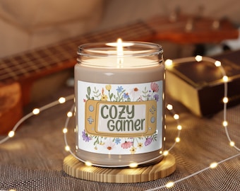 Vela de soja aconchegante para jogadores, presente de 9 onças para videogame Switch Acessórios para jogadores Gamer Girl Twitch Streamer Configuração Vela floral fofa ecologicamente correta