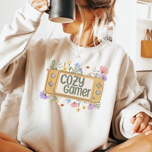 Cozy Gamer Sweatshirt Gift for Video Gamer Switch Gamer pullover Gamer Girl Outfit Twitch Streamer Shirt Cute Floral Girly Sweater Gildan