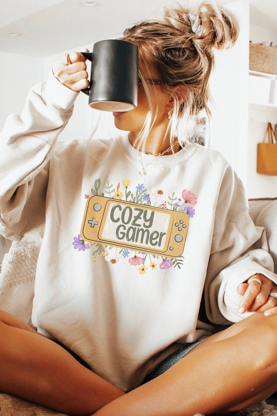Cozy Gamer Sweatshirt Gift for Video Gamer Switch Gamer pullover Gamer Girl Outfit Twitch Streamer Shirt Cute Floral Girly Sweater Gildan