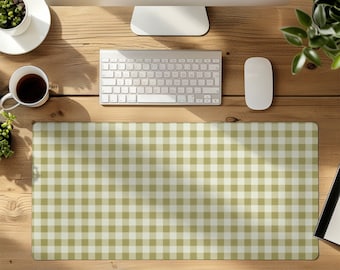 Green Gingham Gaming Mouse Pad Cozy Desk Pad for Home Office Gift for Cozy Gamer Office Minimalist Aesthetic Professional Office Décor
