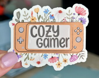 Cozy Gamer Sticker, Floral Console, Waterproof Vinyl Decal