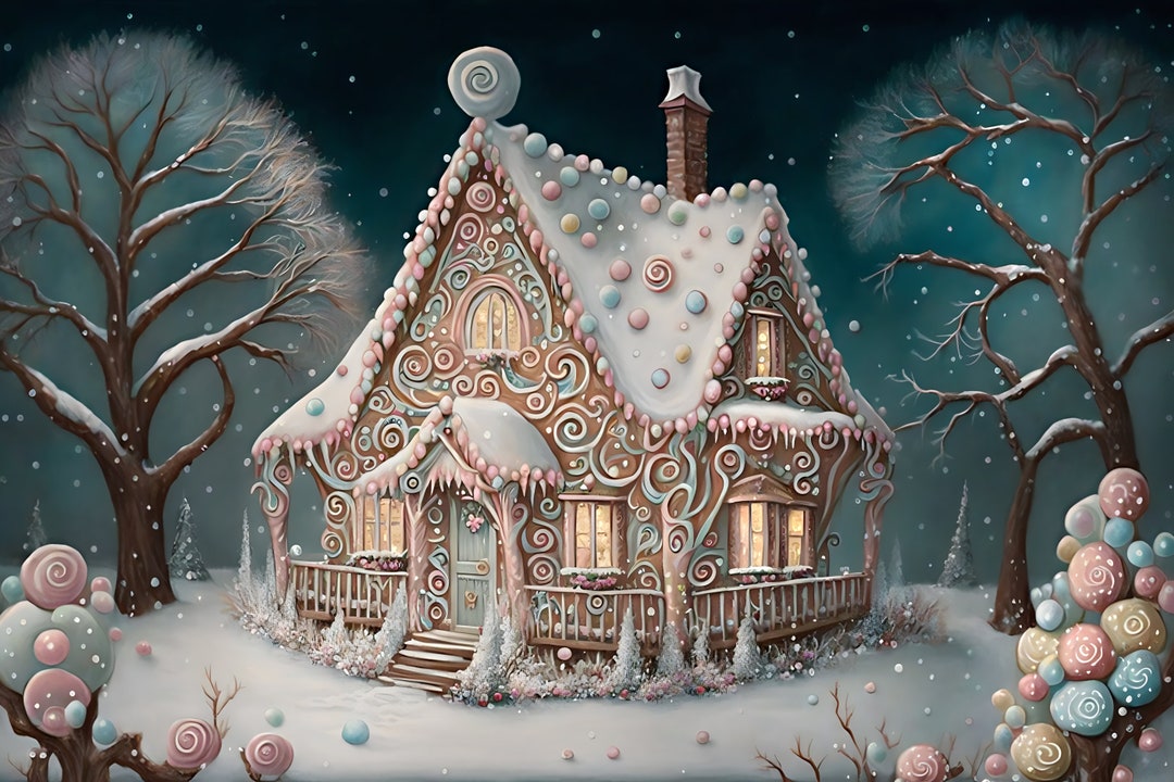 Unique Pastel Gingerbread House, Pastel Canvas Print, , Trendy Home