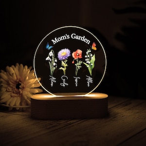 Personalized Birth Flower LED Night Light: Mom&#39;s Garden Gift