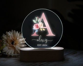 Personalized Initial Night Light: Baby Girl Floral Nursery Decor
