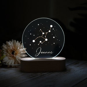 Spersonalizowany znak dekoracyjny LED do sypialni ze znakiem zodiaku, stojak LED ze znakiem zodiaku, prezent ze znakiem zodiaku dla przyjaciela, spersonalizowane imię z gwiazdami, lampka nocna LED, znak zodiaku