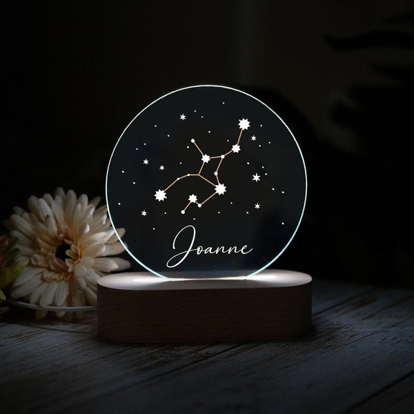 Personalized Bedroom LED Zodiac Decor Sign,Zodiac LED Stand,Zodiac gift for friend,Personalized Name with Stars LED Night Light, Star sign