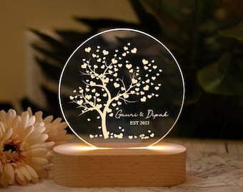 Tree of Love gepersonaliseerd led-nachtlampje voor stellen, jubileumcadeau