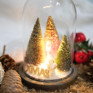 LED Christmas Glass Dome: Snowy Forest, Angel Figurine, Winter Decor