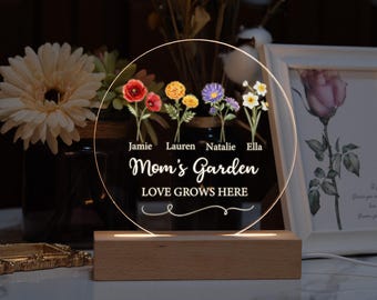 Personalized Birth Flower LED Night Light - Mom's Garden Gift