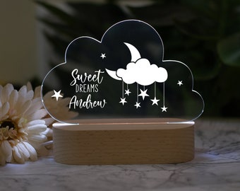 Luz de noche de nube personalizada: Luna y estrellas, decoración personalizada para habitación de bebé