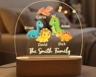 Personalized Dinosaur Family LED Night Light • Kids Room Decor