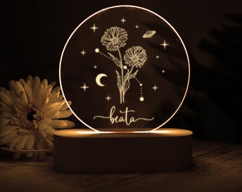 Personalized night lamp with  Birth Flower,Custom Led Night Lamp,Custom Night Light with Name,Birthday Gift，Birth Flower Night Light